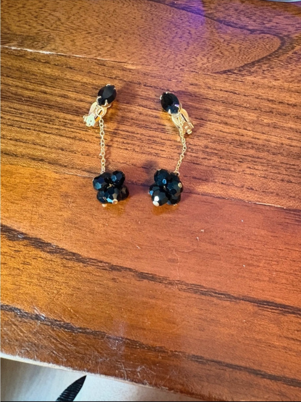 Gold-Tone Drop Earrings with Black Crystal Clusters